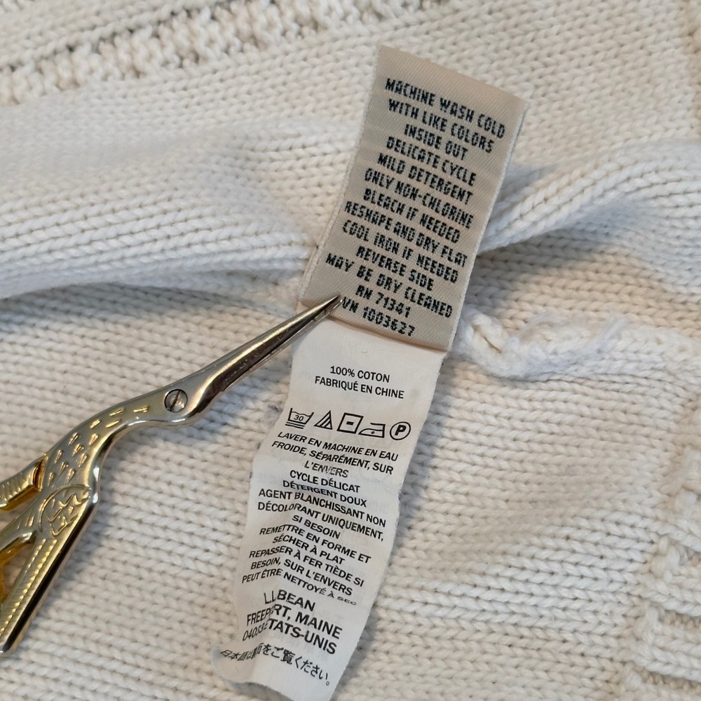 LL Bean Womens Cream White Cotton Cable Knit Full Zip Cardigan Sweater M 298836 - Picture 8 of 11